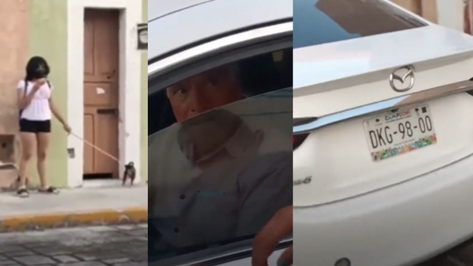 VIDEO Hombre sigue en su auto a joven que camina por la calle en Campeche. Foto: Captura