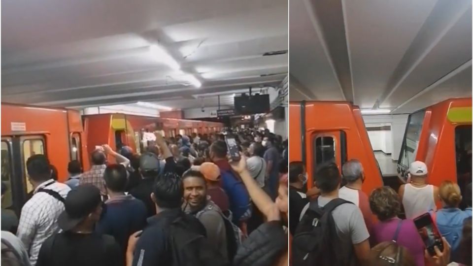 Aparentemente, en la estación Tacubaya se habría hecho una maniobra donde con otro tren se empuja al convoy averiado para hacerlo avanzar. (Fuente: Twitter/@izureiru)
