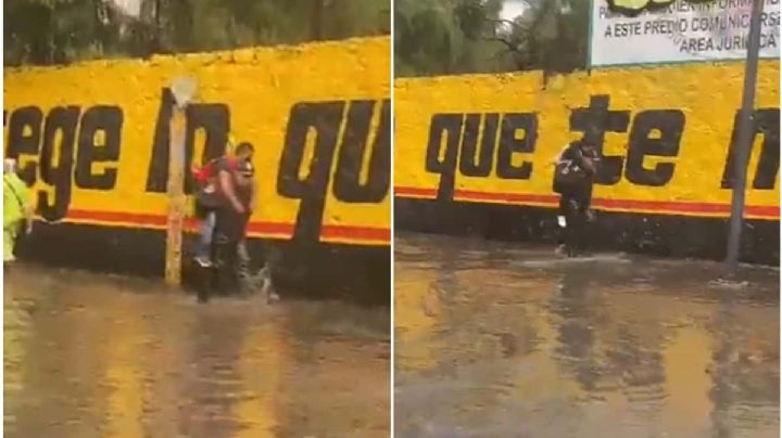 VIDEO Policía en Tlalpan carga personas para que no se mojen en inundación