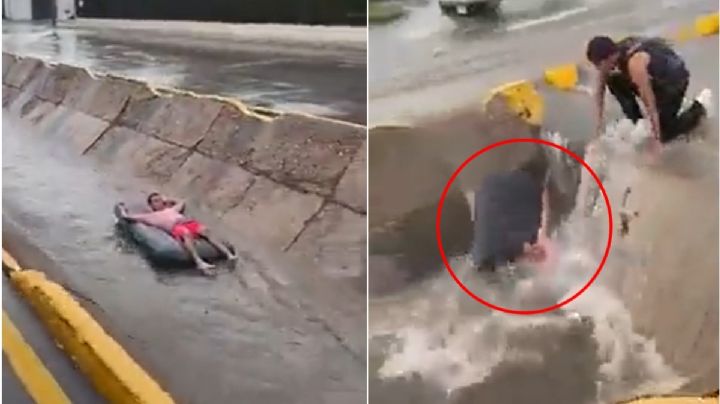 [VIDEO] Joven es ‘tragado” por desagüe tras meterse a canal con inflable