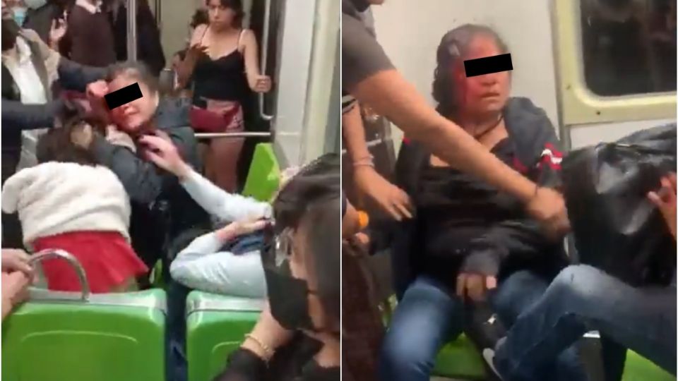 Durante la pelea en el Metro CDMX, una de las dos mujeres fue vista con la cara llena de sangre a causa de una probable herida en la cabeza. (Fuente: Redes sociales)