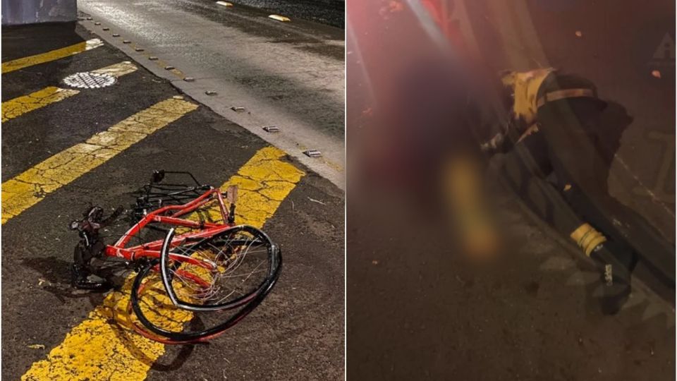 La bicicleta del ciclista habría sido encontrada al menos a 200 metros del cuerpo, a un lado del Metrobús Tecnoparque del Eje 5 Norte. (Fuente: Twitter/@Picos6b y @JerrxG13)